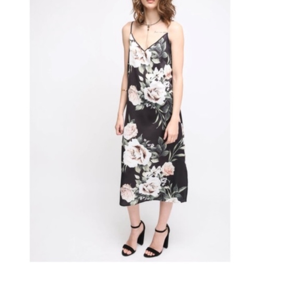 Two arrows woody floral V neck thin strap slip midi dress size XS